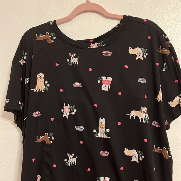 VTG Joyspun Size 2X Short Sleeve Black With All over Dogs Print PJ  Set - Picture 5 of 11